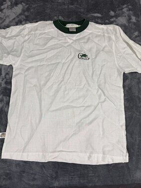 Gallop California Style Mens White Green Striped Collar Polo Tee L